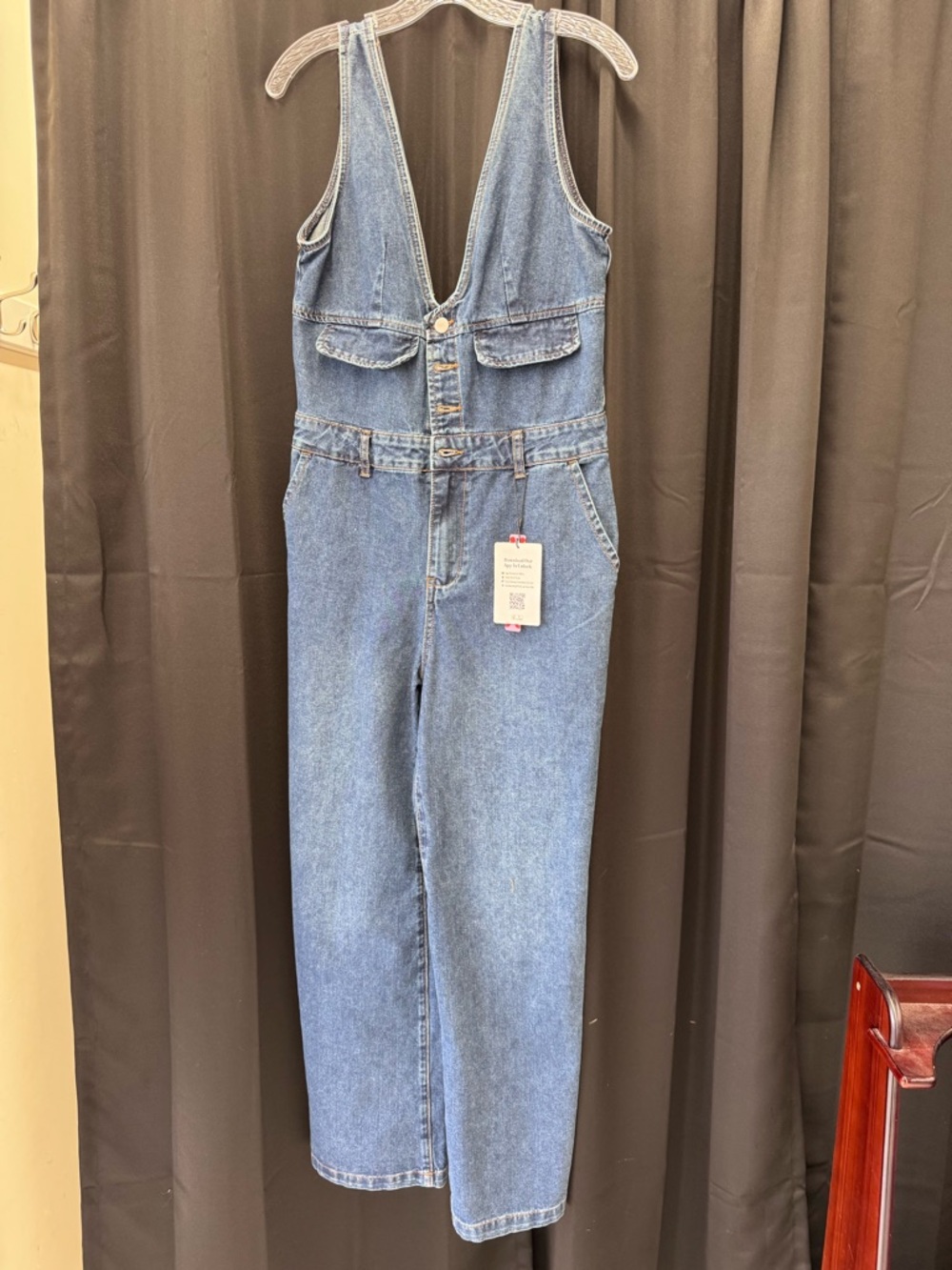 Cider Medium Blue Deep V Denim Overalls